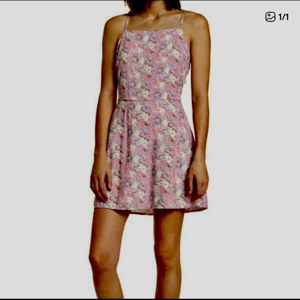 ABOUND Square Neck A-Line Smocked Pink Floral Mini Dress 1X Cottagecore Scandi